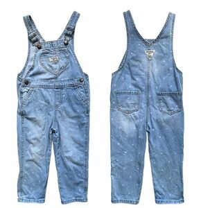 OshKosh B'gosh Light Blue Tiny Pink Love Hearts Denim Overalls 3T